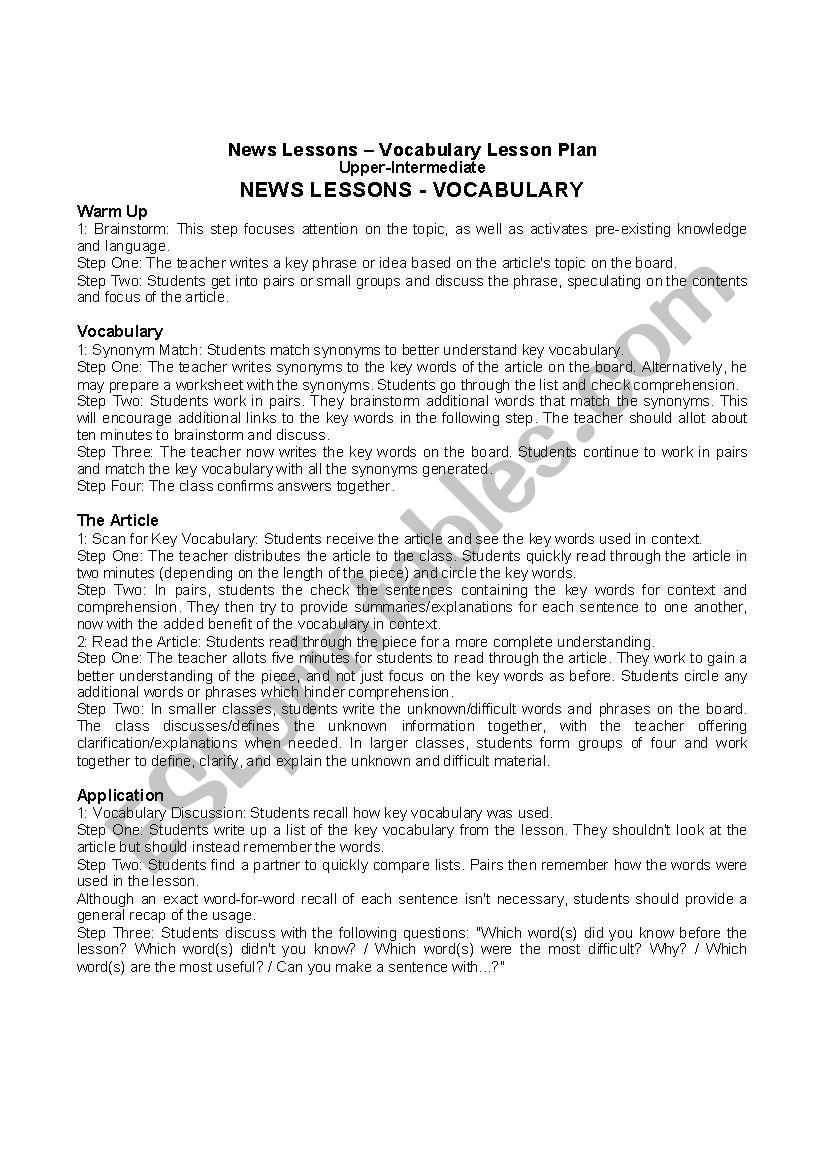 news lessons worksheet