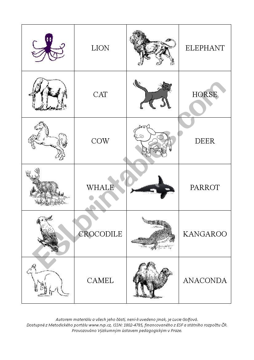animals - pexeso worksheet