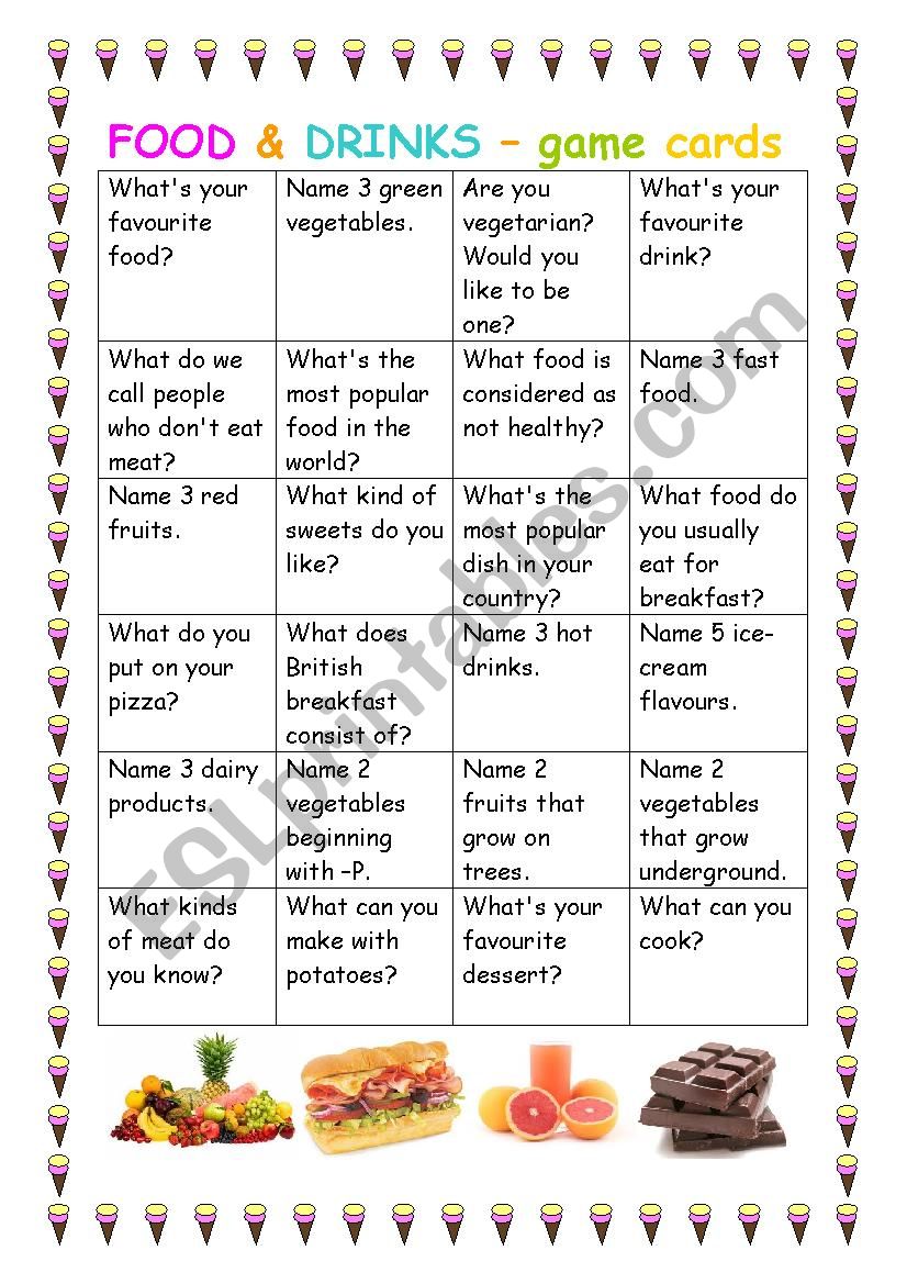 FOOD - game cards worksheet