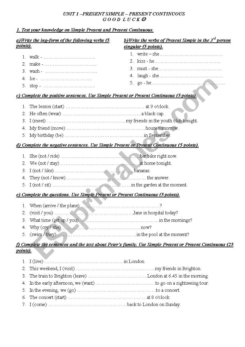 Present Simple, Present Continuous for year 7