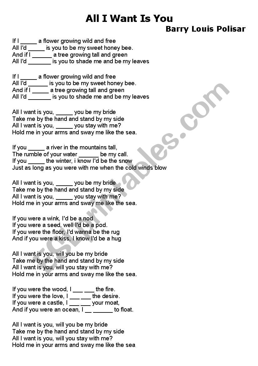 All I want is you worksheet