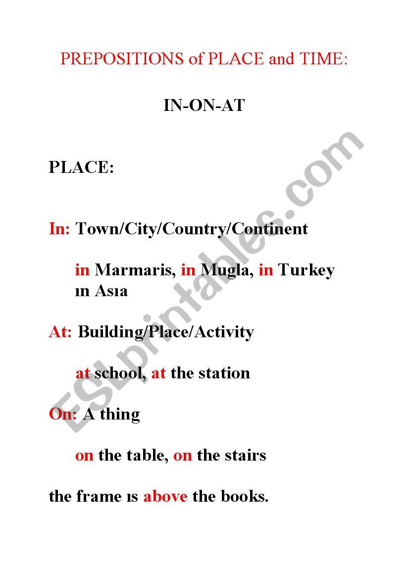 Prepositions of Place and Time