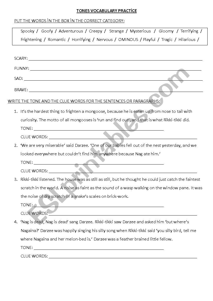 TONES worksheet