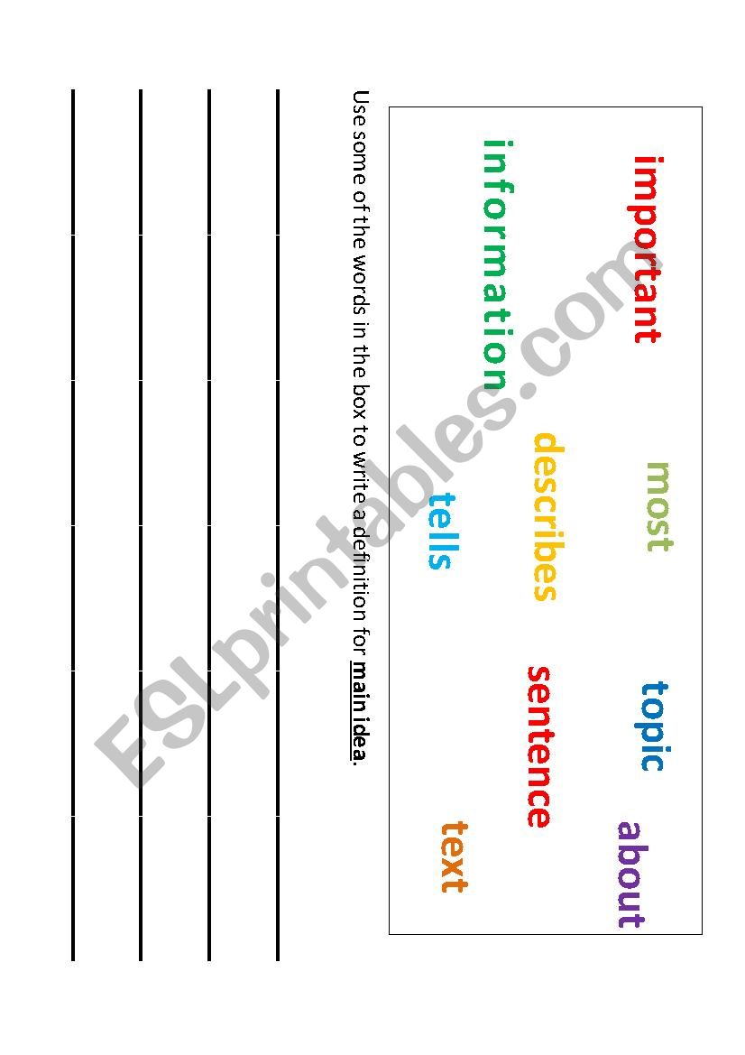 Main Idea Word Splash worksheet