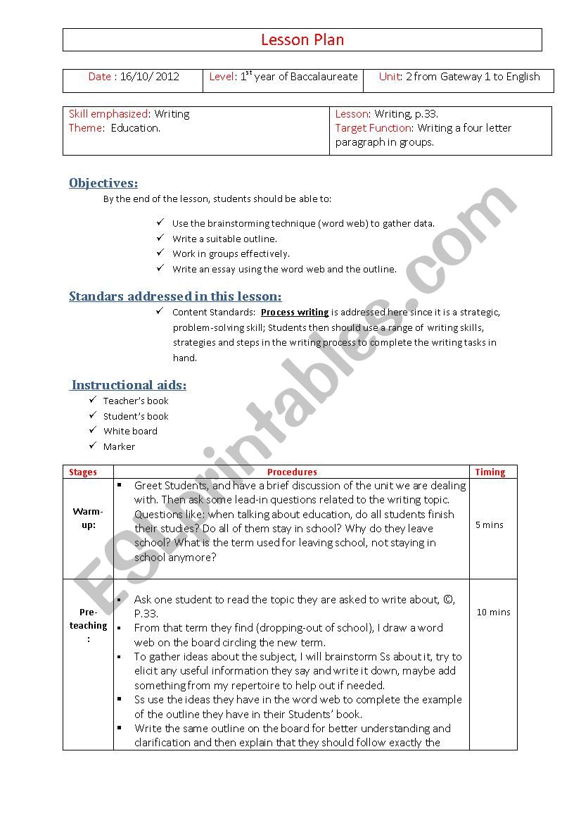 Writing an essay worksheet