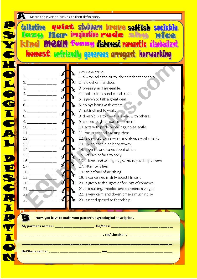 Psychological description worksheet