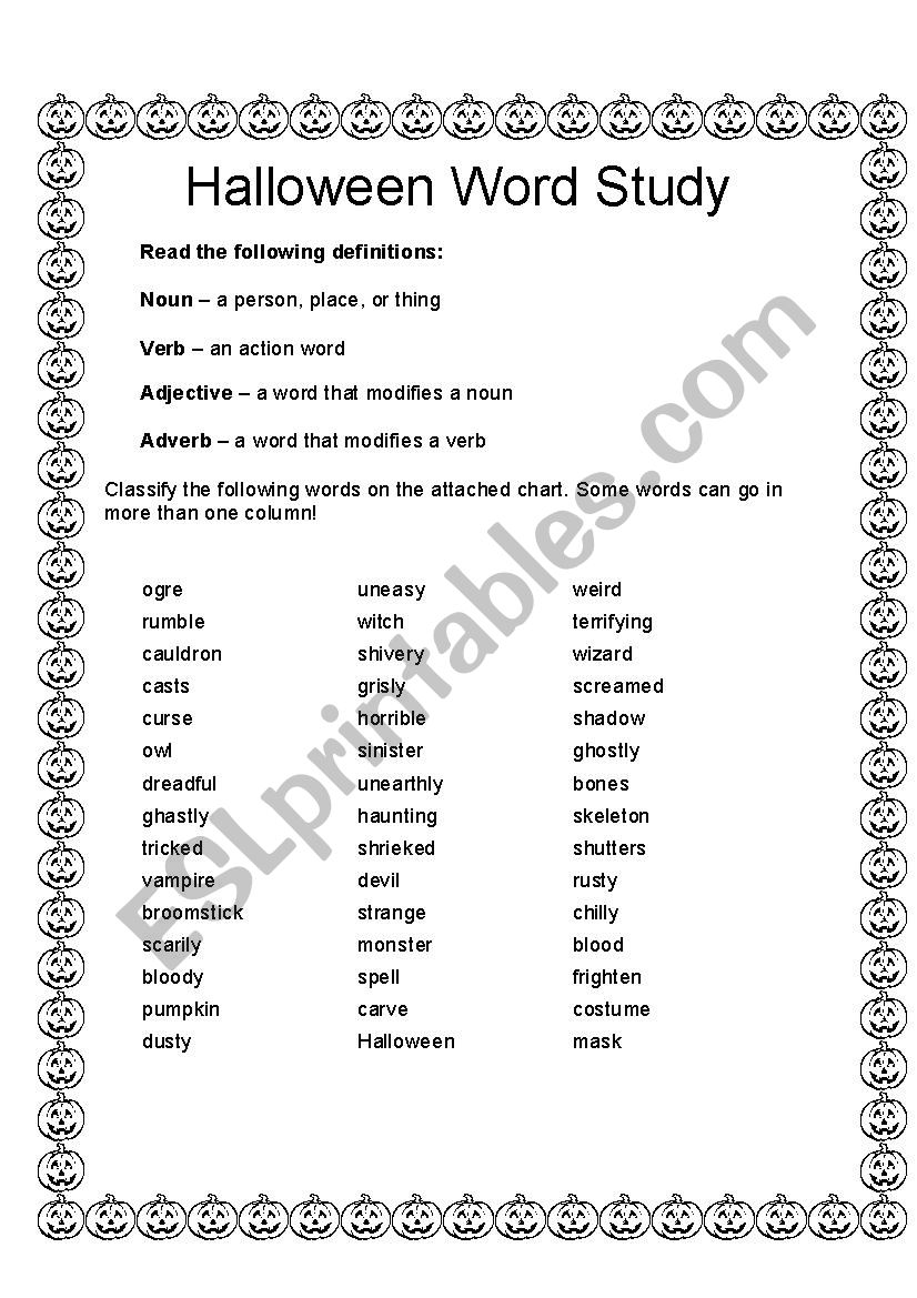 Halloween Word Study worksheet