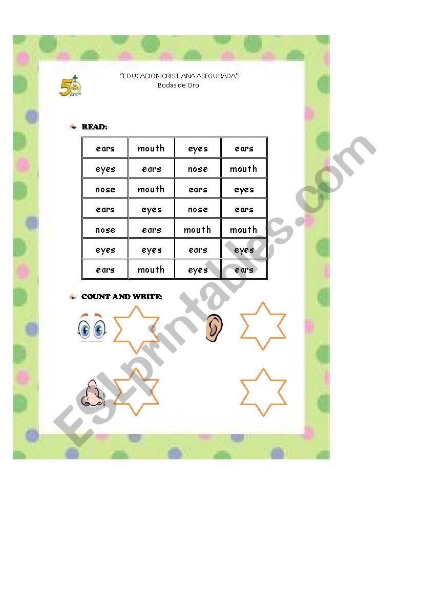 Body parts worksheet