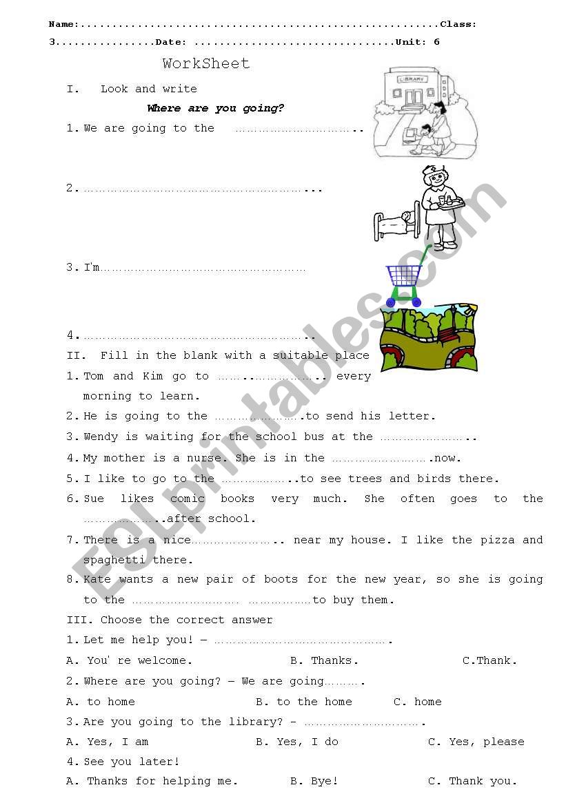 places  worksheet