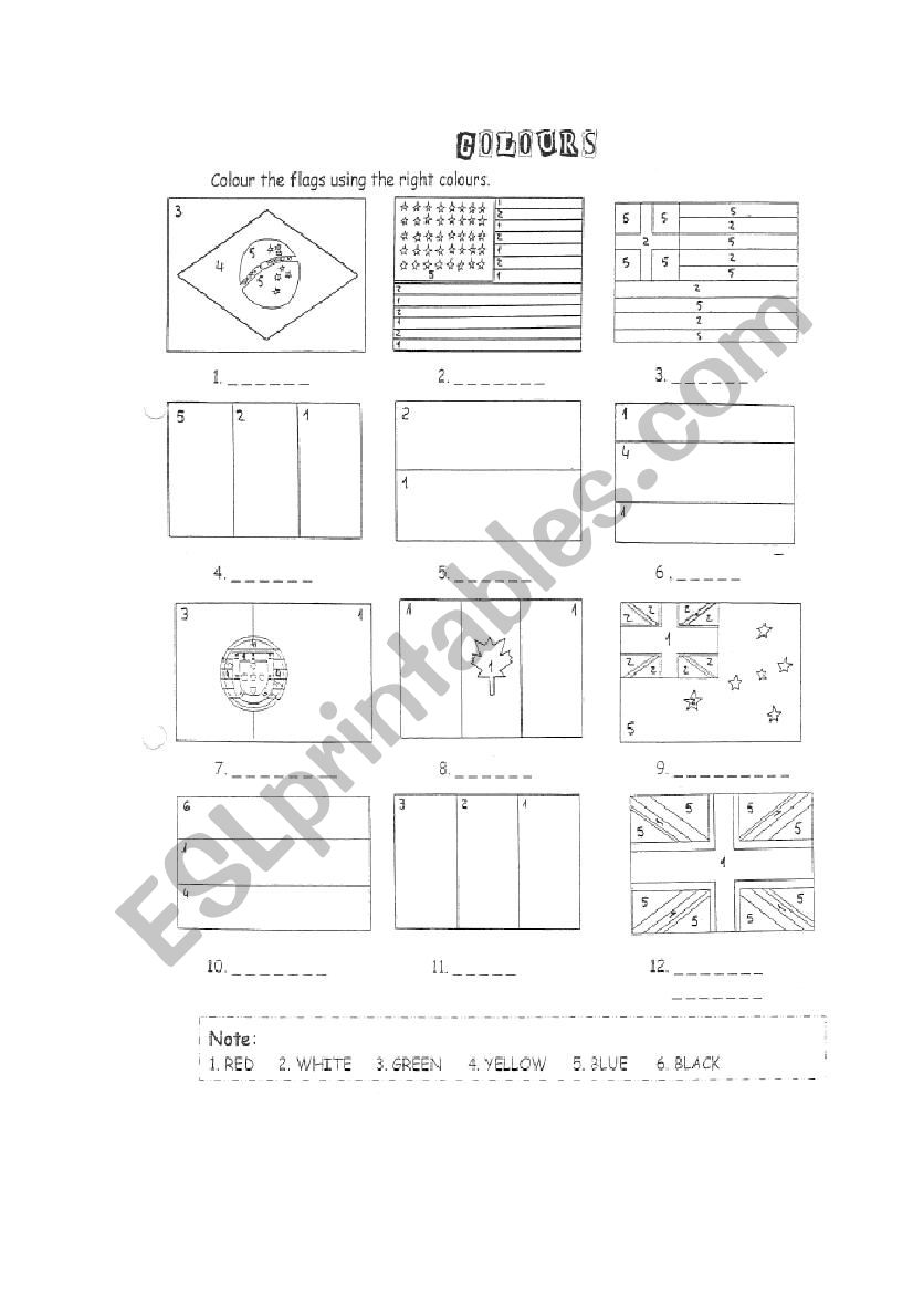 Flags / colours worksheet