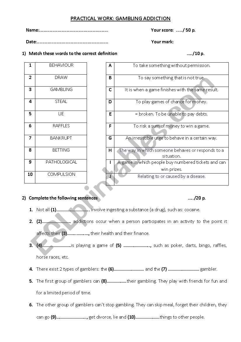 gambling addiction - practical work