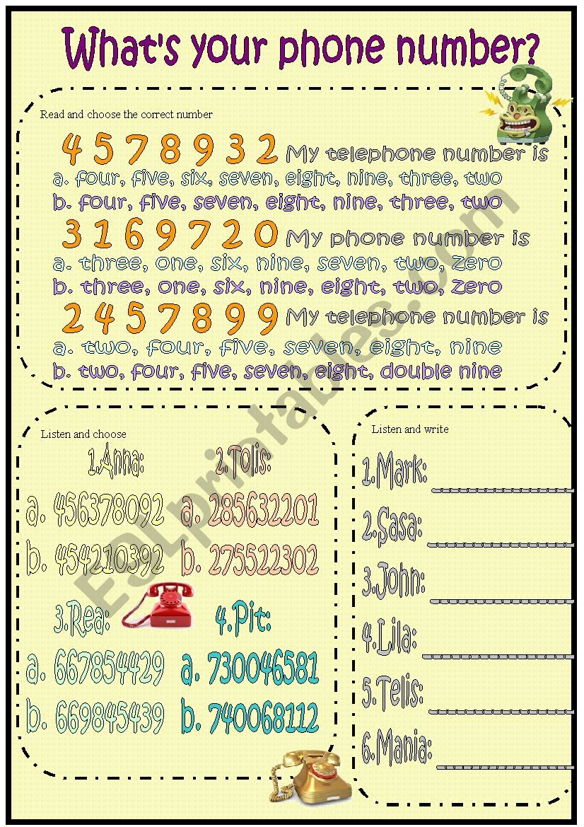 whats your telephone number worksheet