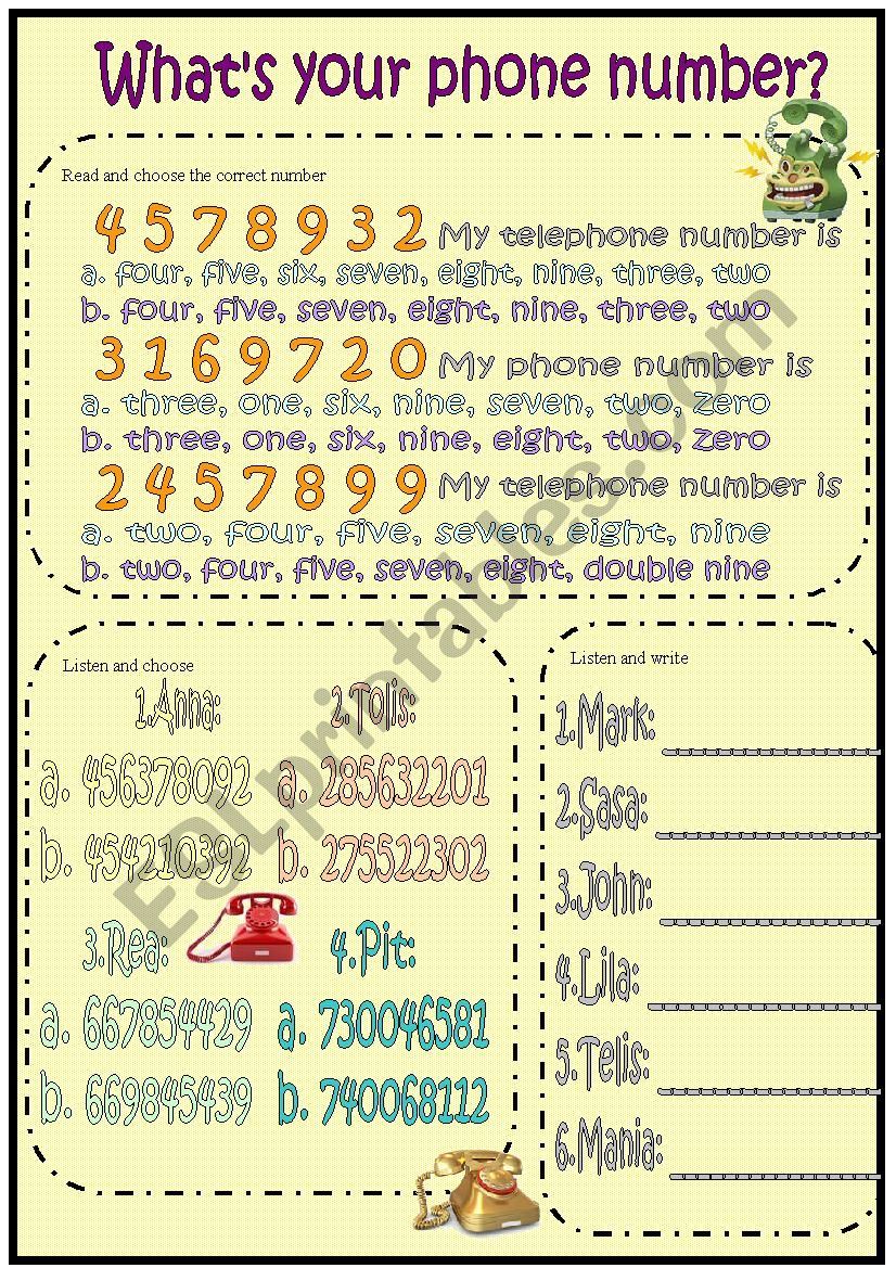 whatÂ´s your telephone number worksheet