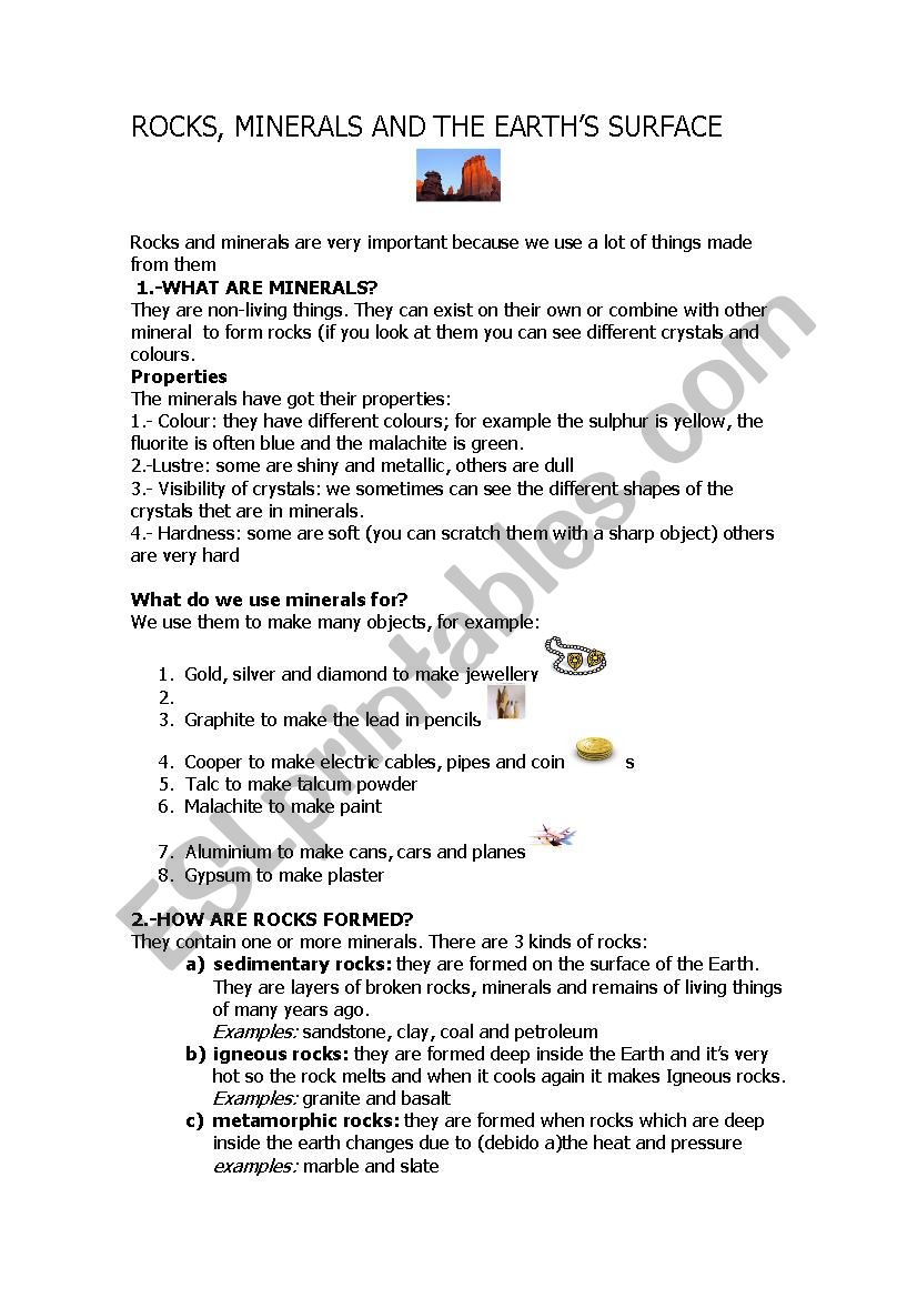 rocks and minerals worksheet