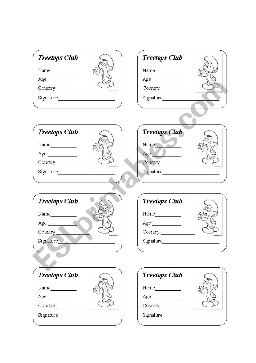 club card boy worksheet