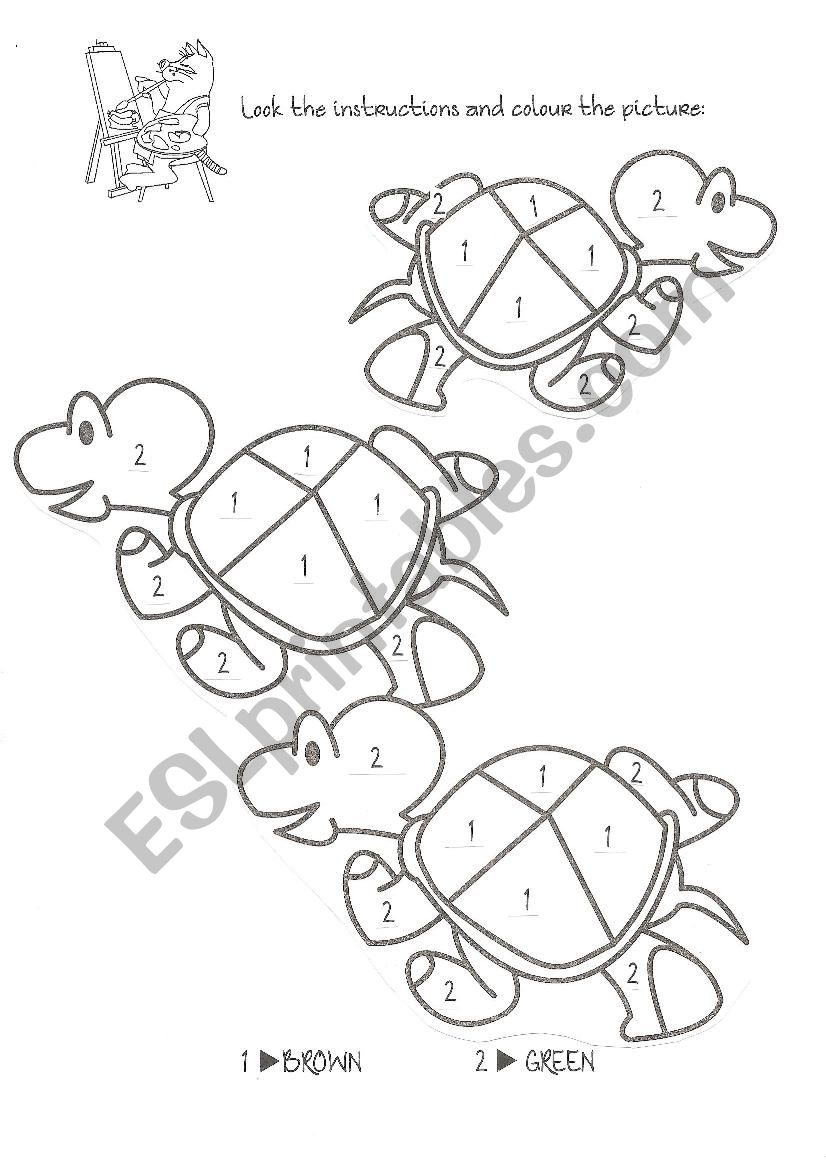 Coloring turtles worksheet