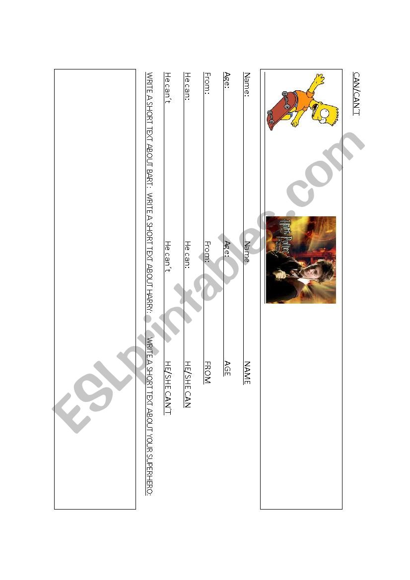 Can/ can t practicing worksheet