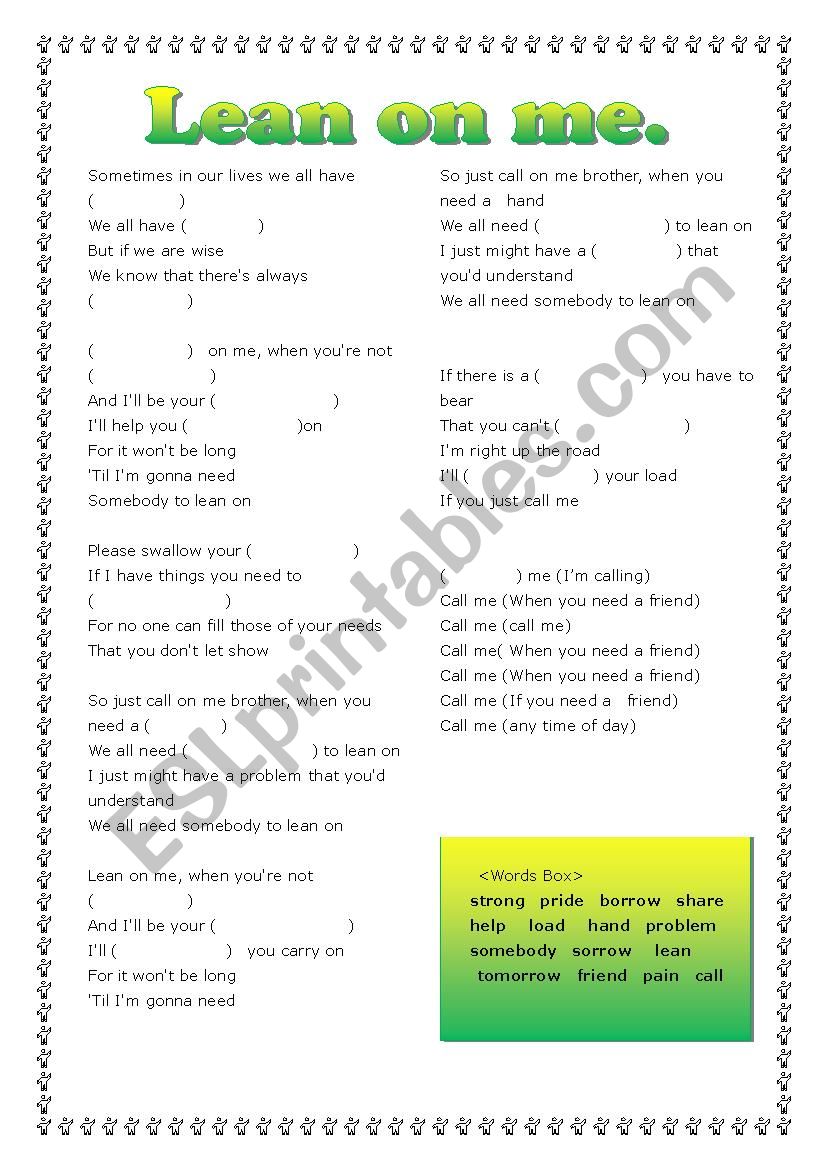 lean on me (will you help me) worksheet