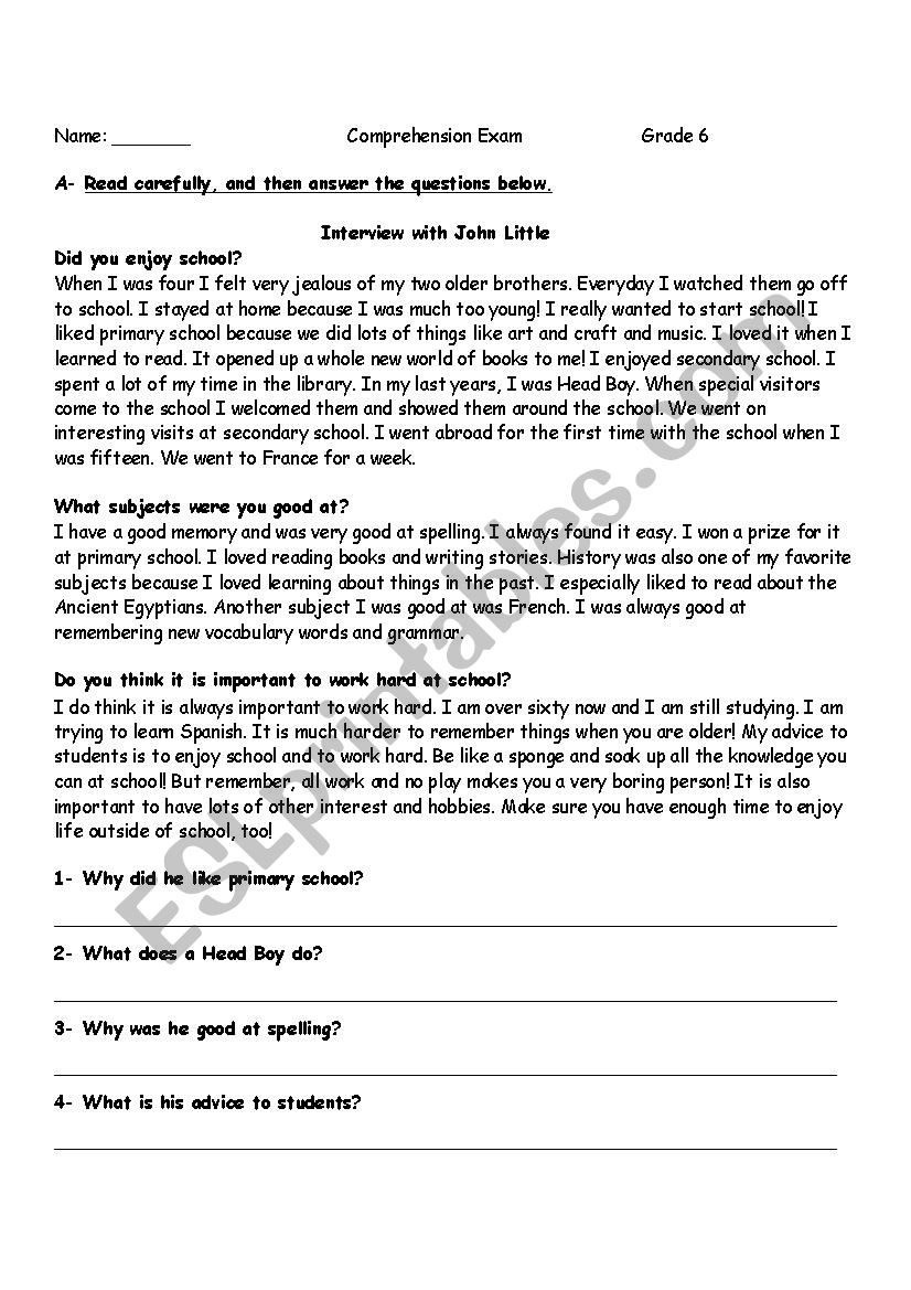 Interview with John Little worksheet