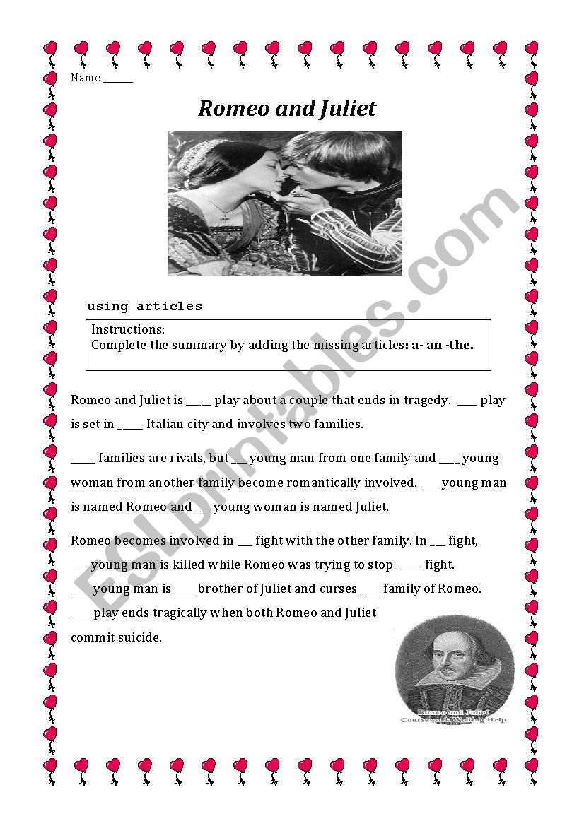 Using Articles: Romeo and Juliet