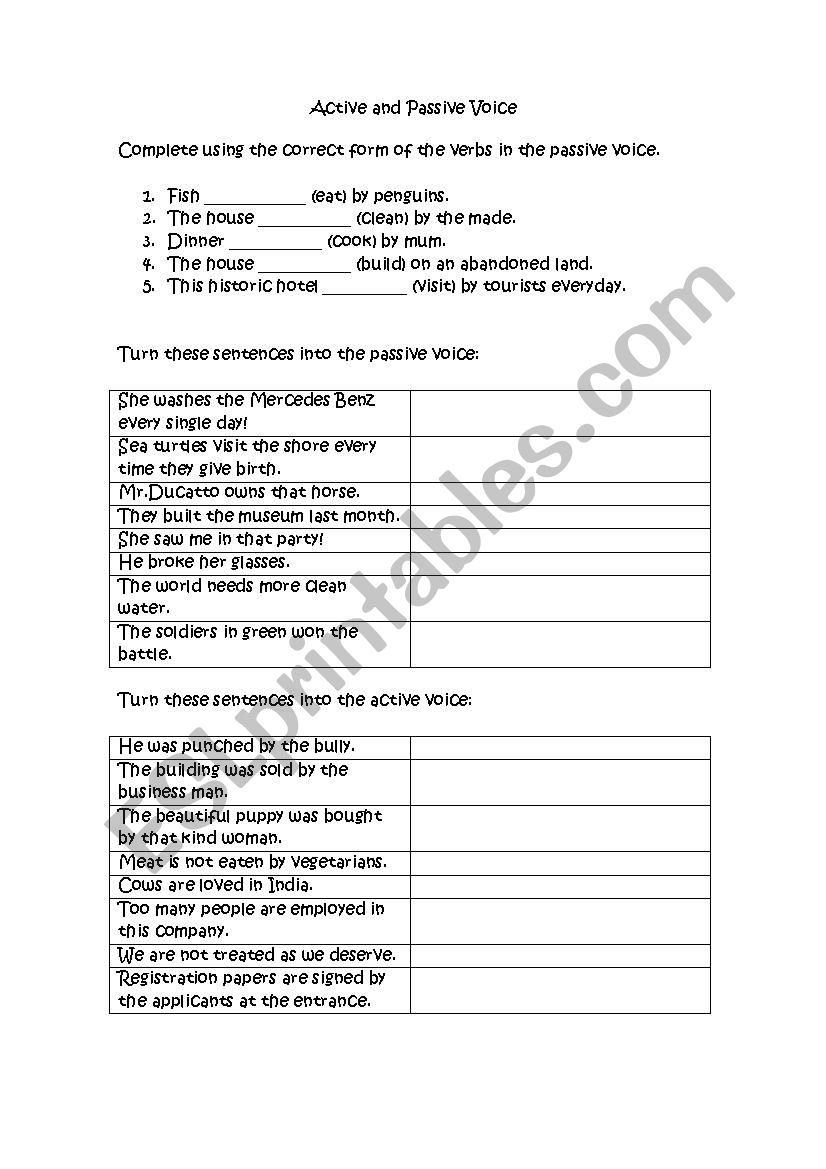 Active and Passive voice worksheet