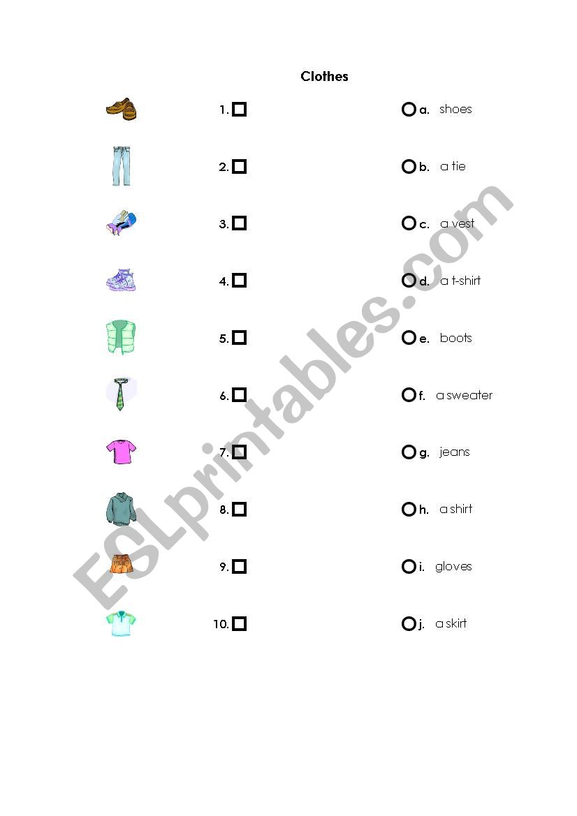 clothes worksheet