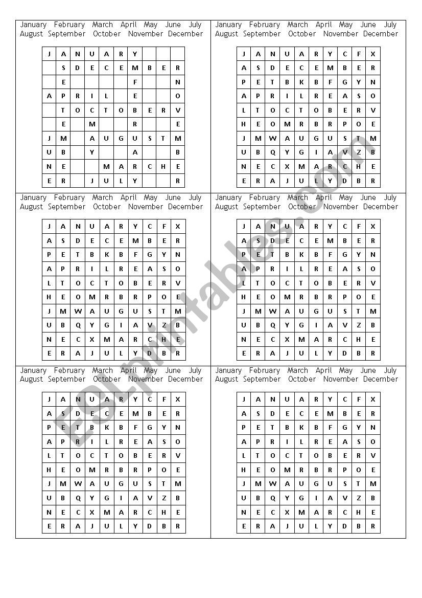 months worksheet