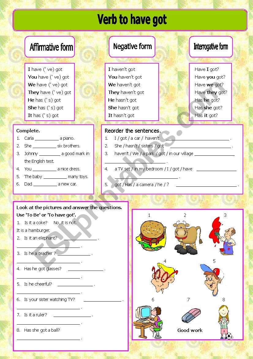 Verb To have got worksheet