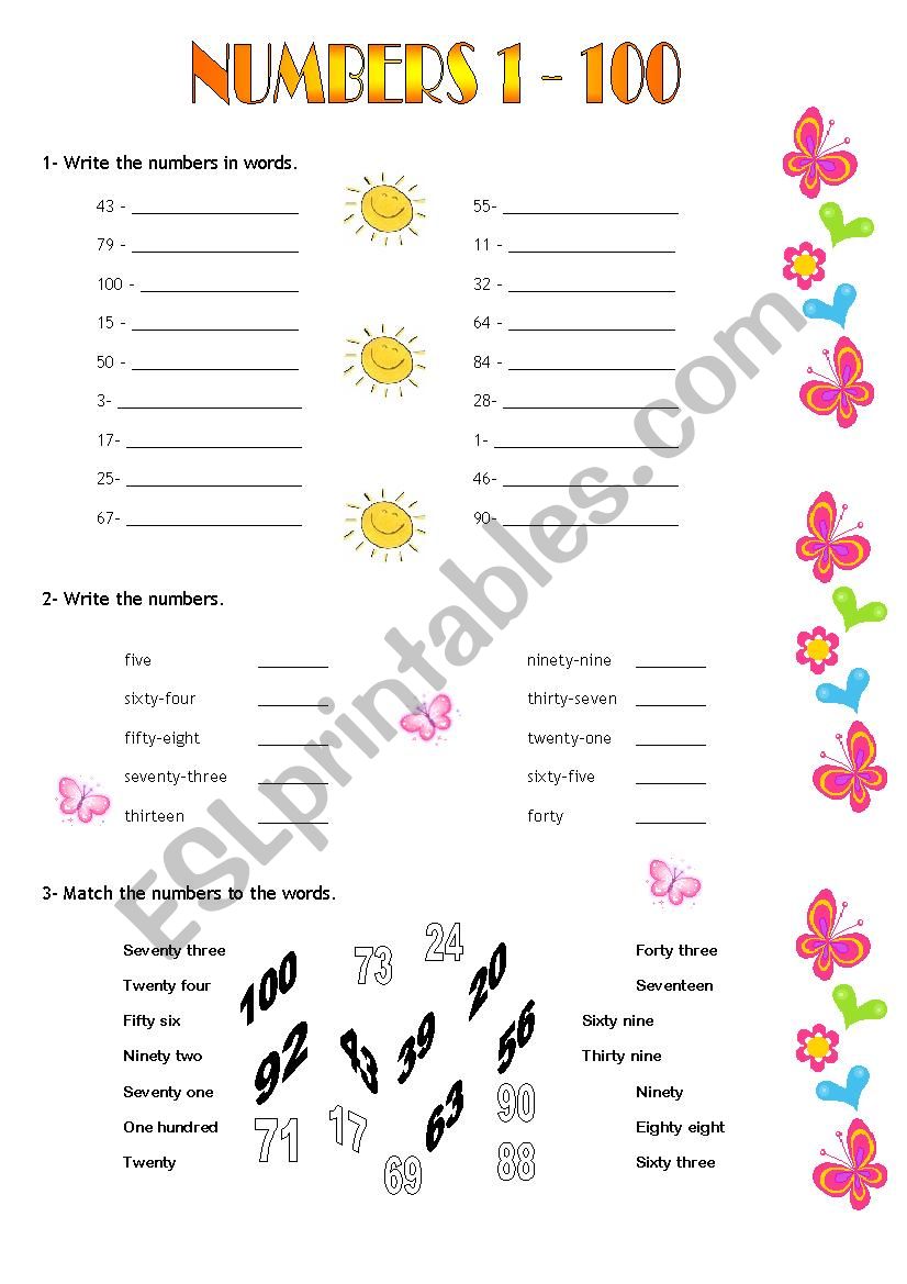 Numbers 1 - 100 worksheet