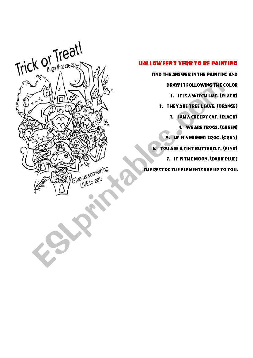 Verb to be Halloween coloring activity