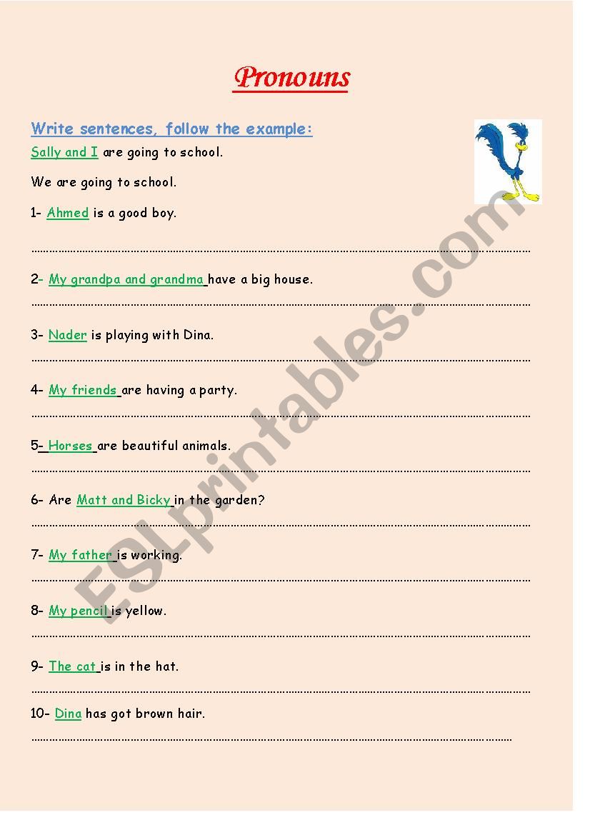 Subject pronouns worksheet