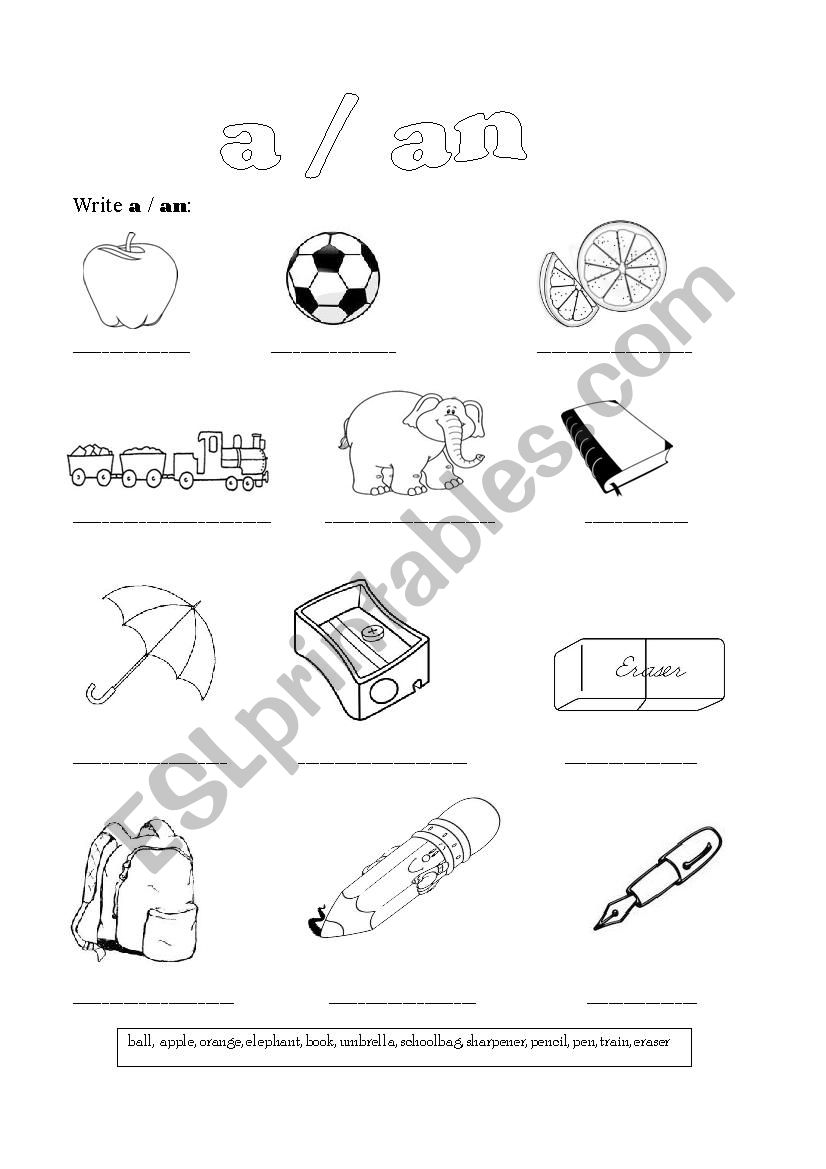 A/an worksheet