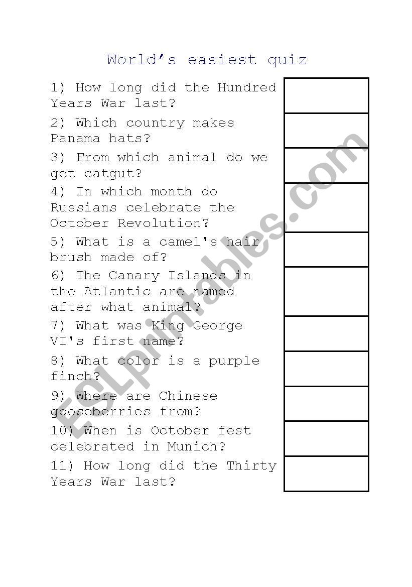 worlds easiest quiz worksheet
