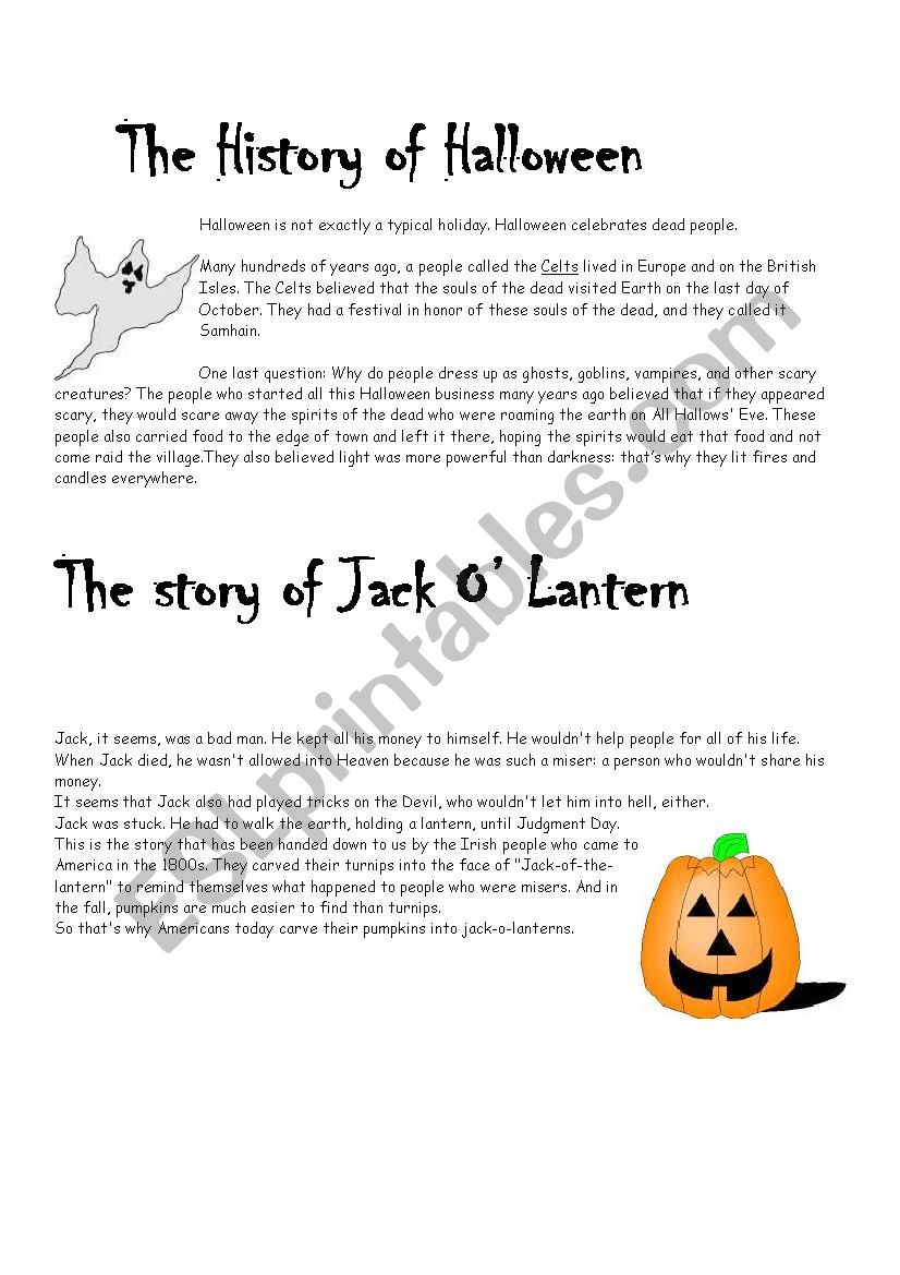 History of Halloween: reading and quiz - ESL worksheet by mariebichereau