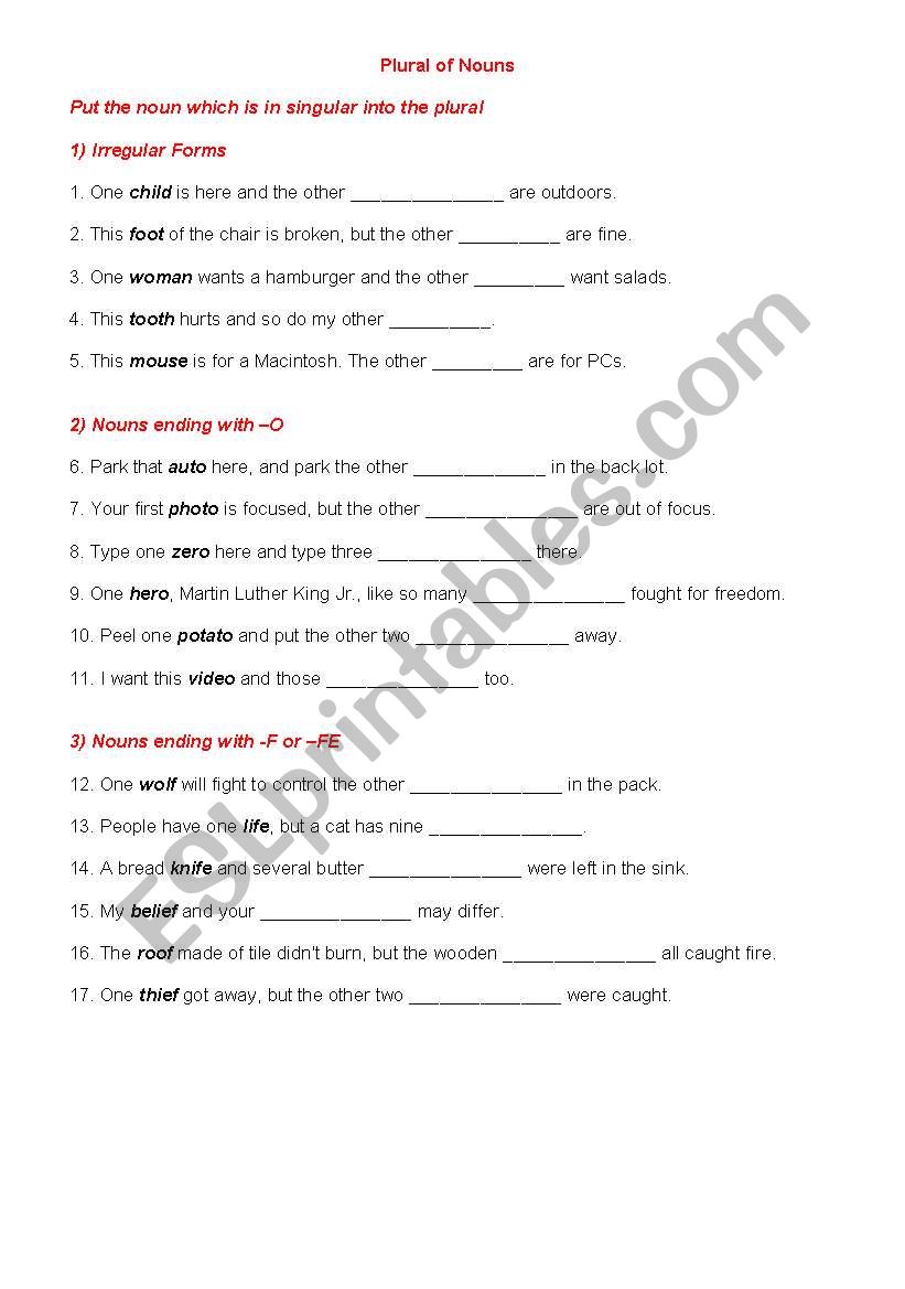 Plural of nouns_1 worksheet