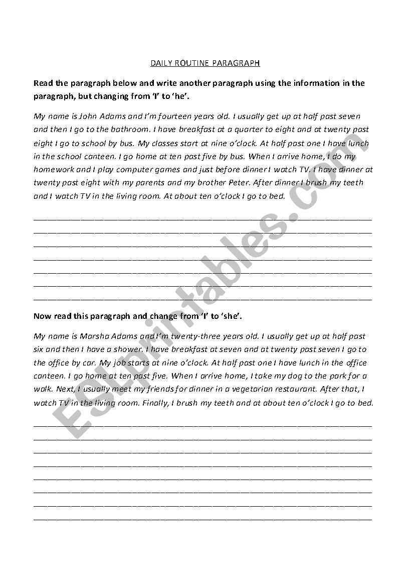 Daily Routine Paragraph worksheet