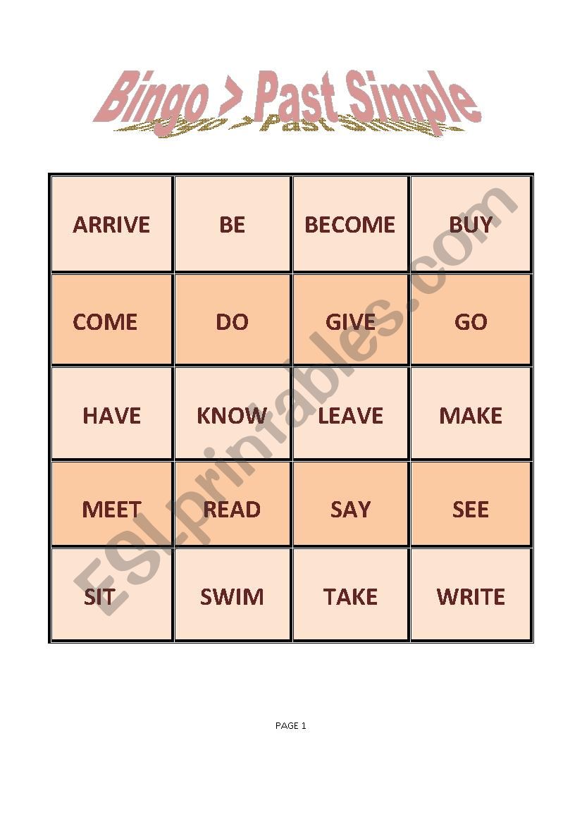 Bingo Past Simple worksheet