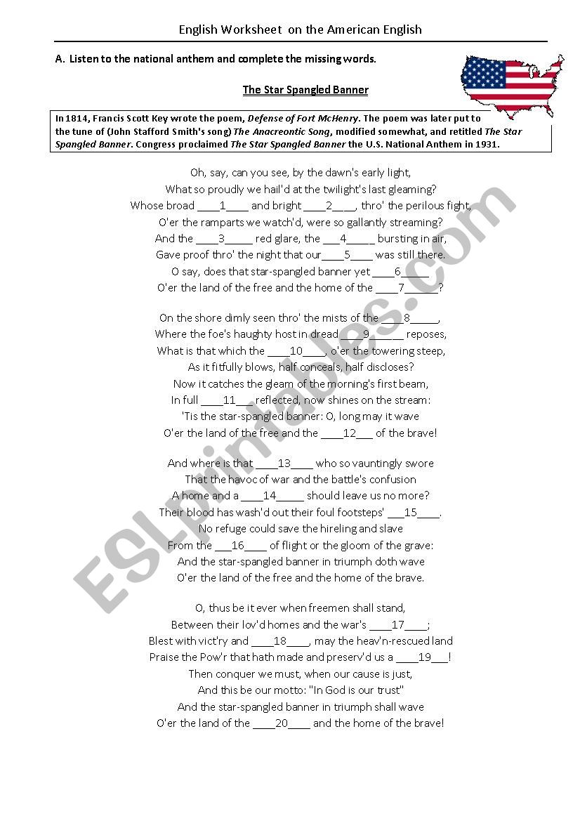 USA - AMERICAN ENGLISH worksheet