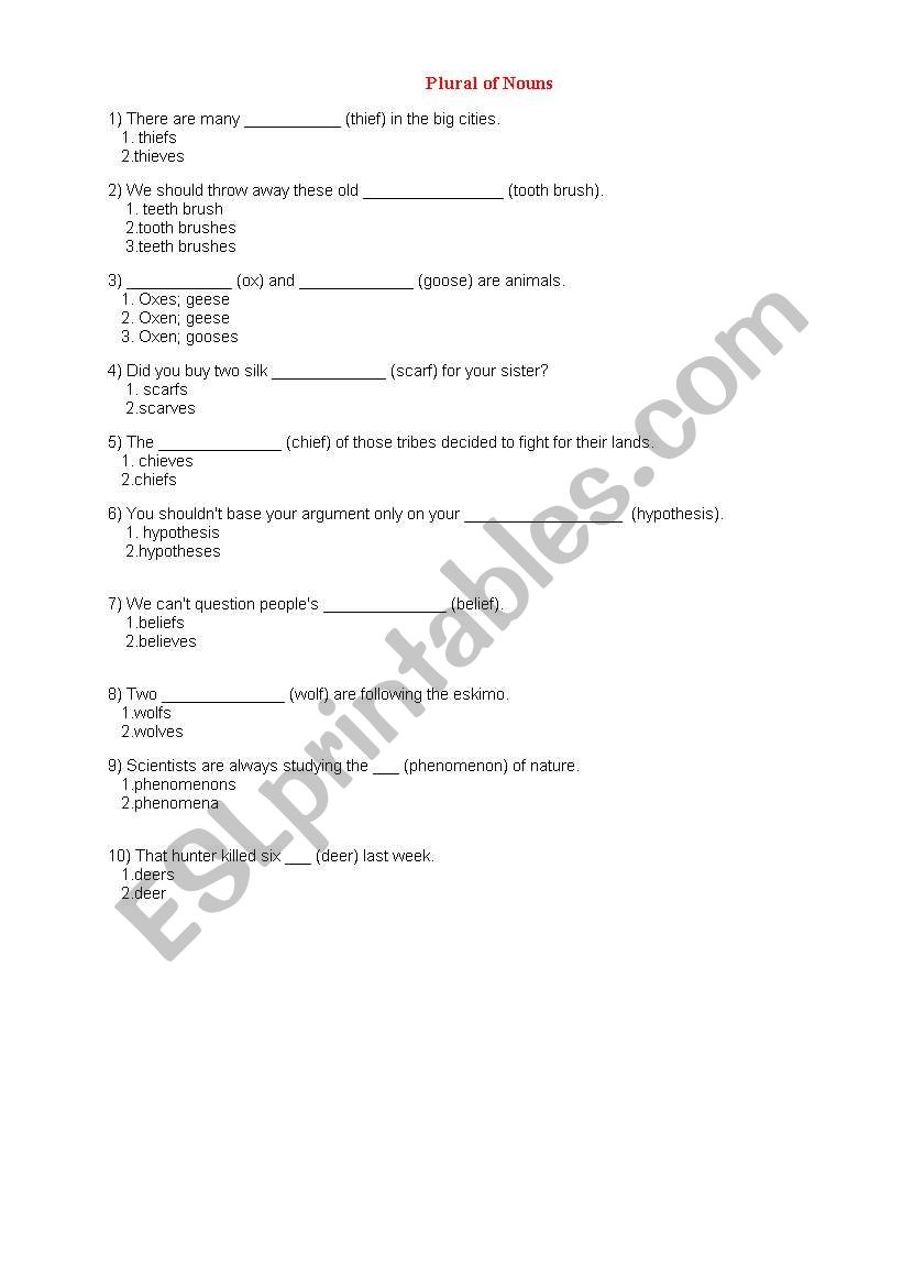 Plural of Nouns_2 worksheet