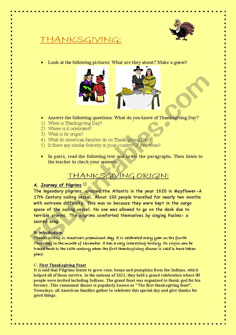 THANKSGIVING DAY - ESL worksheet by paulabanos