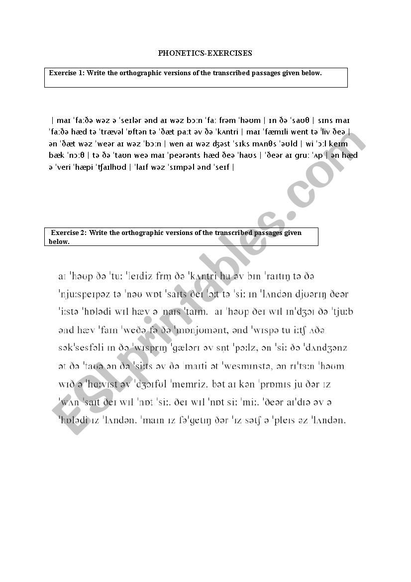 Phonetics- Exercises worksheet