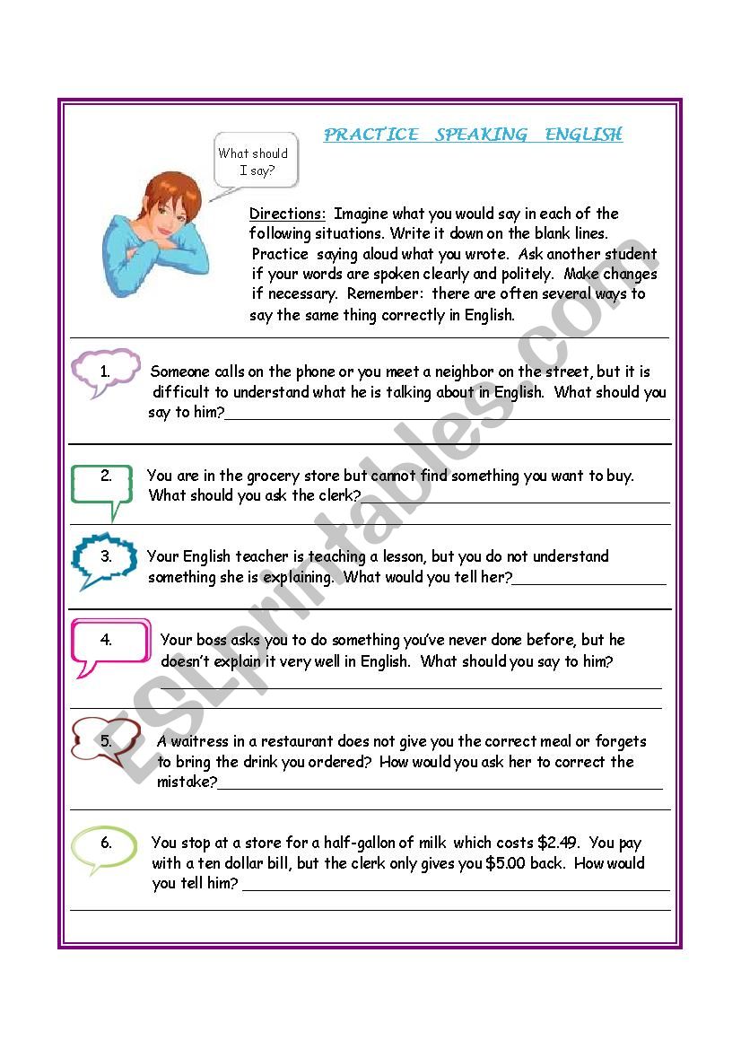 Practice Speaking English worksheet