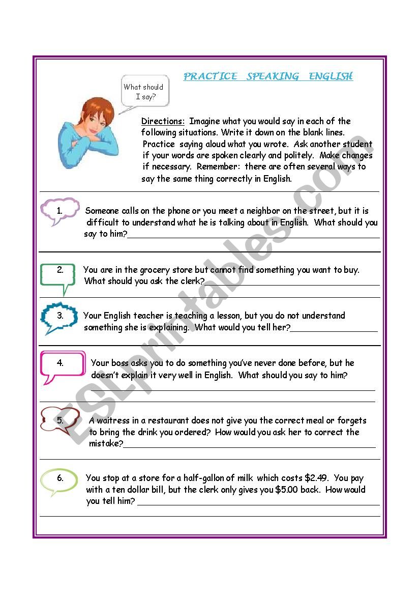 English Speaking Worksheets Free Download