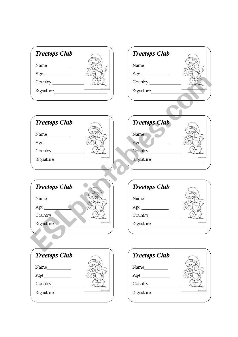 Club card girl worksheet