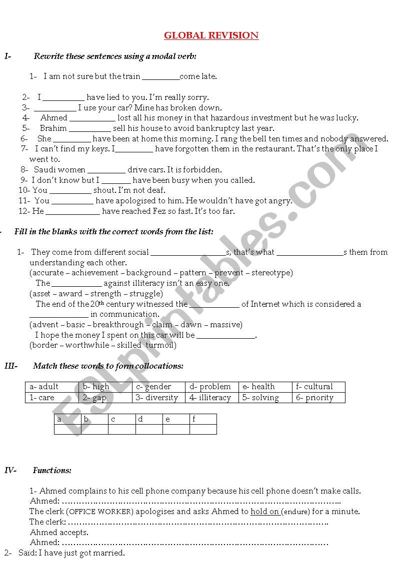 GLOBAL REVISION worksheet