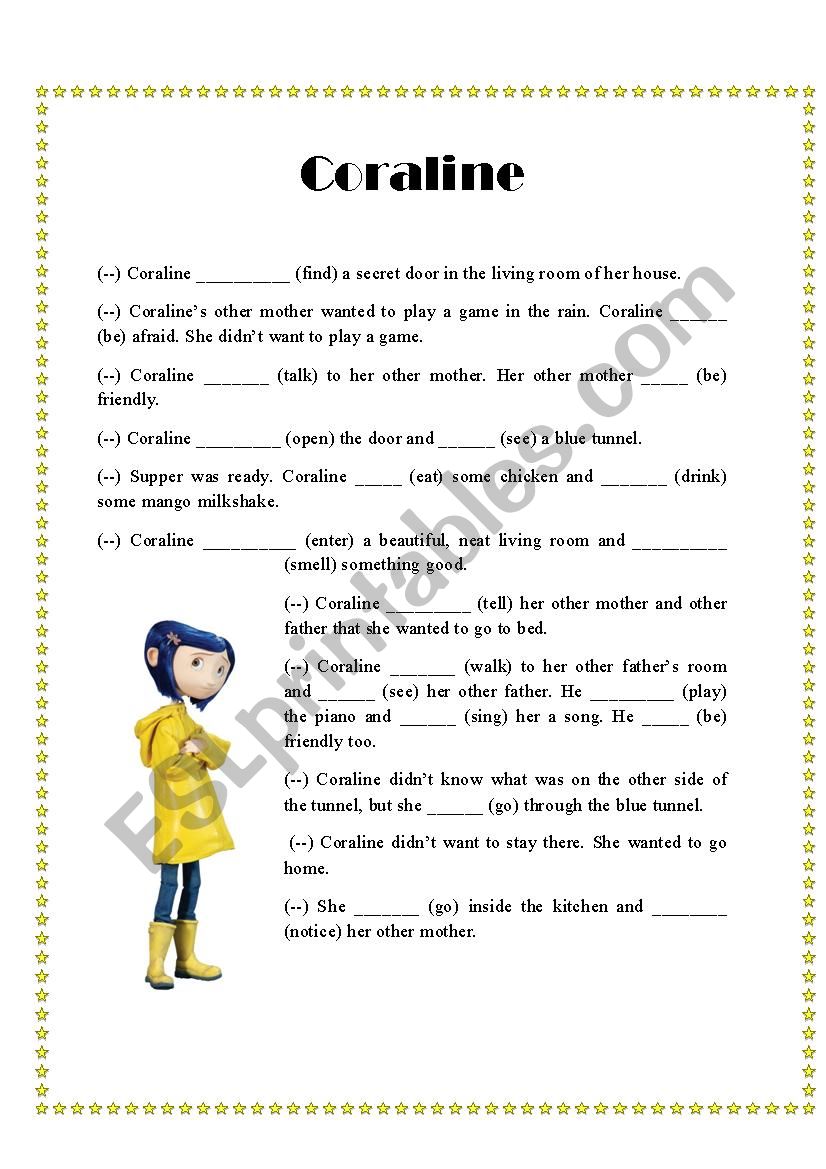 Coraline, sentence order, Past simple regular & irregular worksheet
