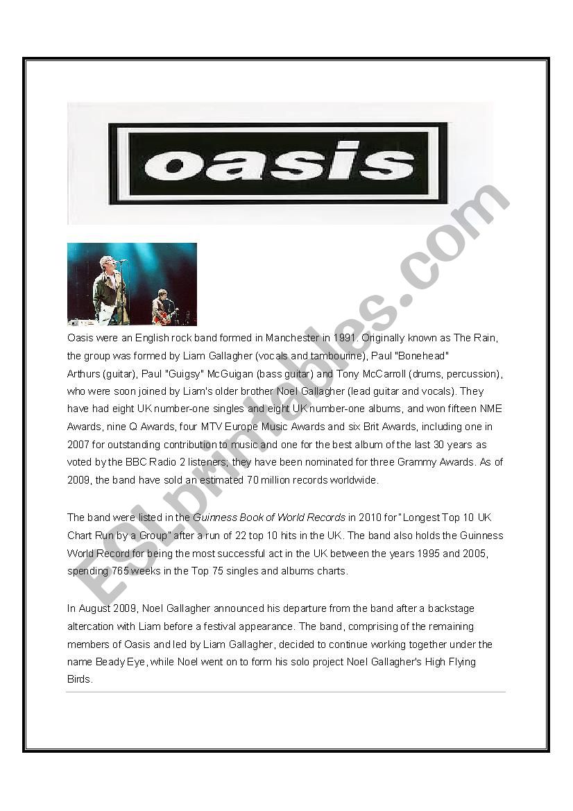 Oasis worksheet
