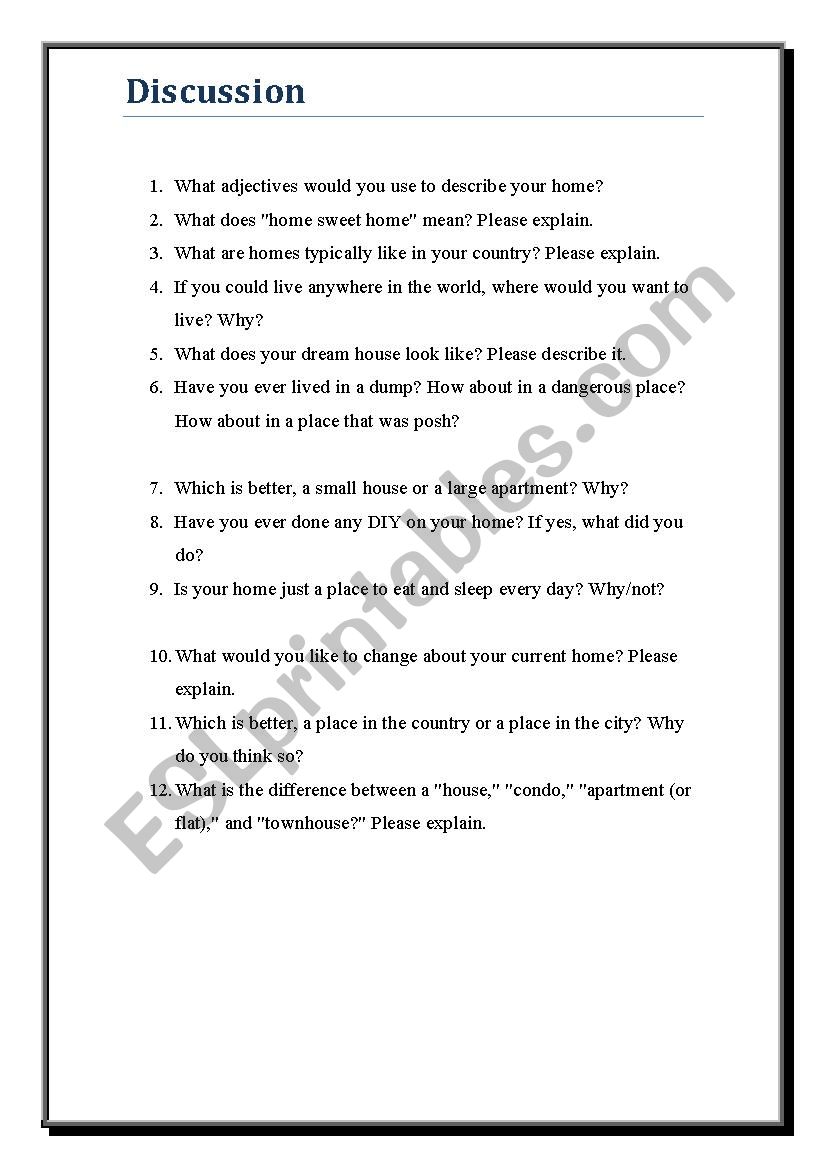 home sweet home worksheet