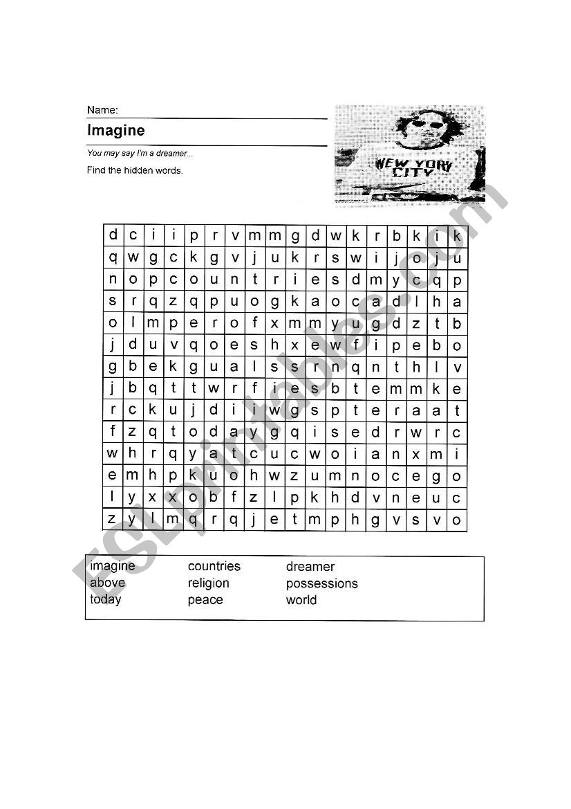 John Lennon Imagine word search