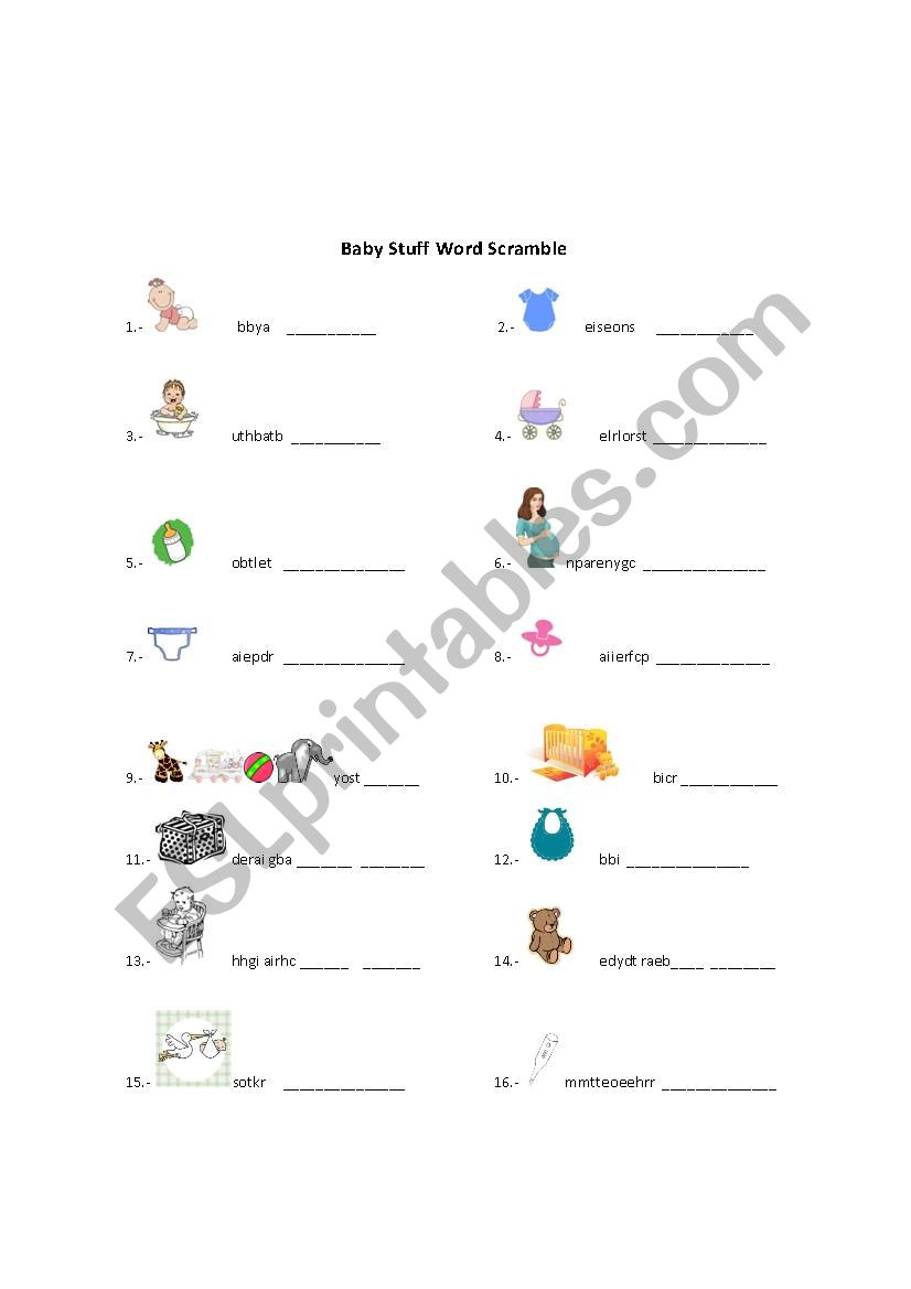 Baby Stuff Word Scramble worksheet